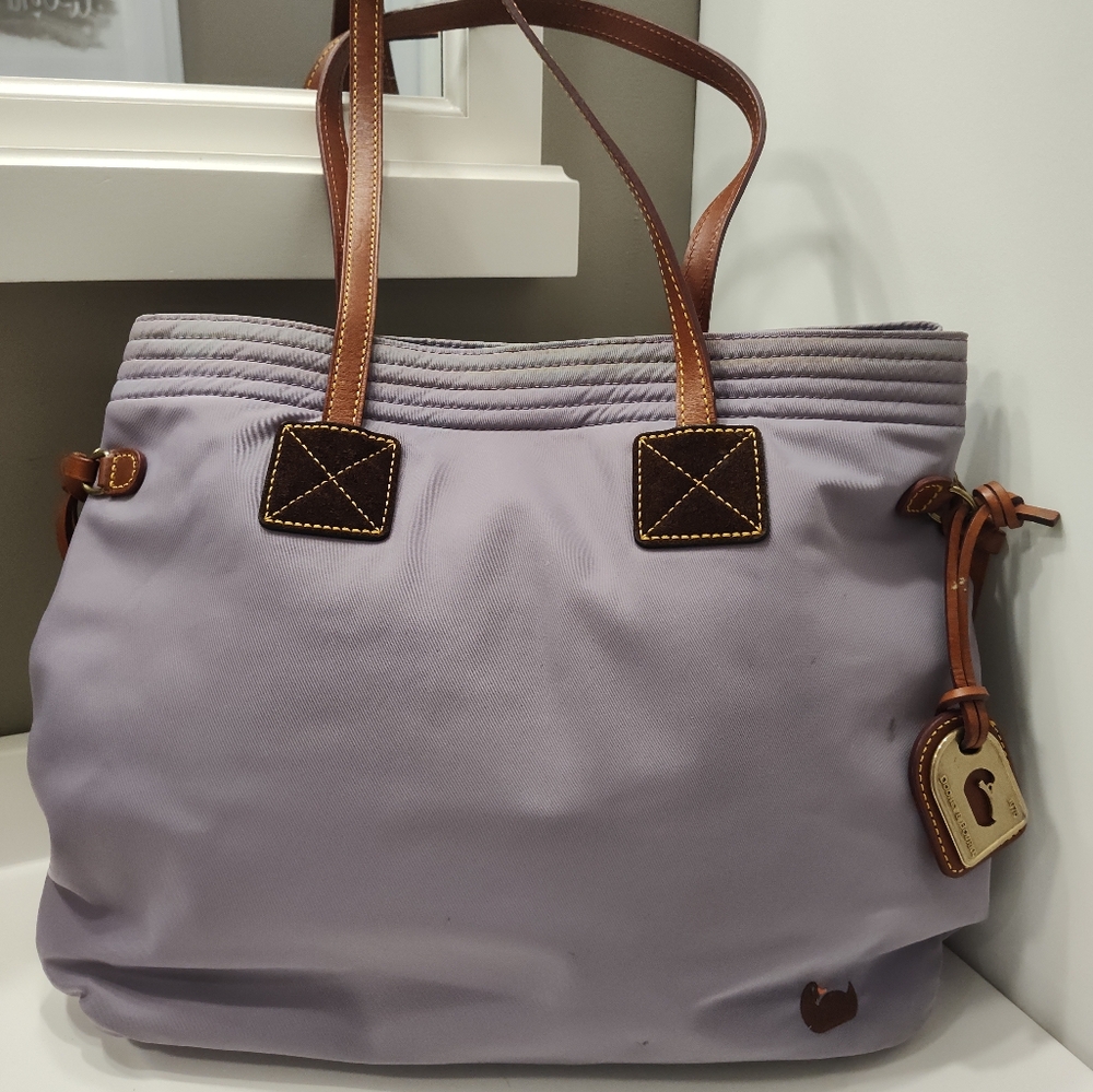 Dooney & Bourke Lavender Nylon Tote with Brown Leather Trim and Straps - Picture 3 of 16
